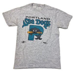 Vintage Portland Sea Dogs T Shirt Gray Slugger Short Sleeve Baseball Marlins
